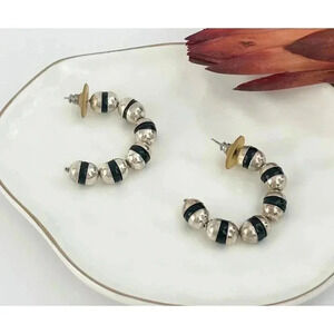 Vintage Black & Silver Open Hoop Earrings